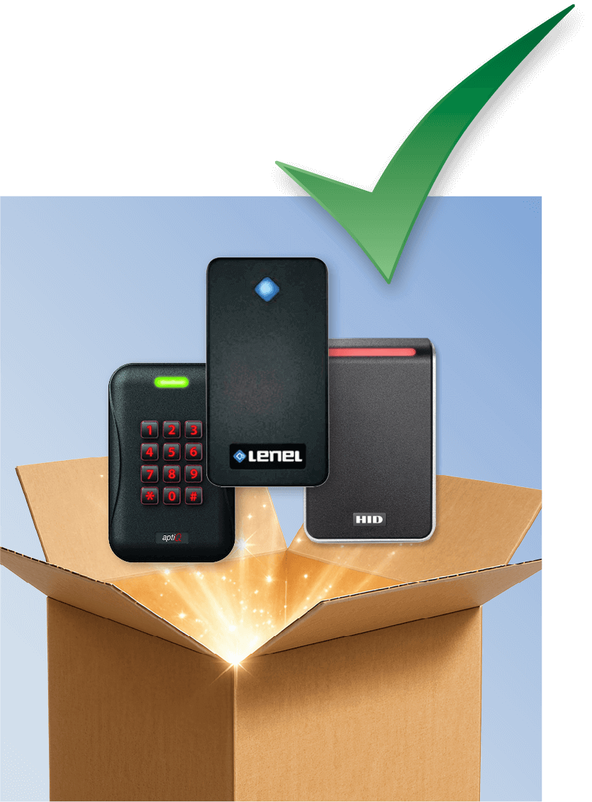 Cardboard box with access control card readers