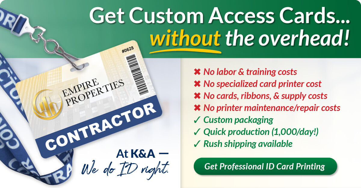 Professional ID Card Printing Services from K&A Industries — get custom access cards without overhead costs!