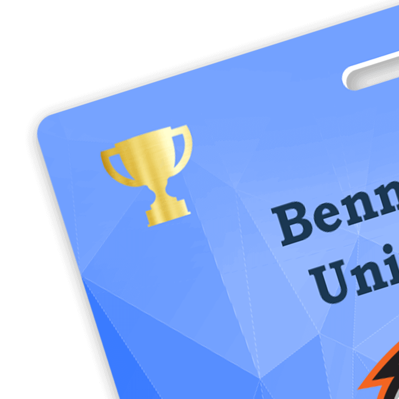 Foil stamp of a trophy as a visual security feature for event badge credentials