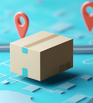 Box being delivered overlaying a map
