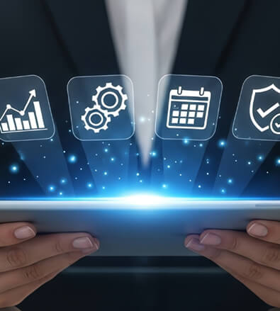 Professional uses tablet for scheduling and system management