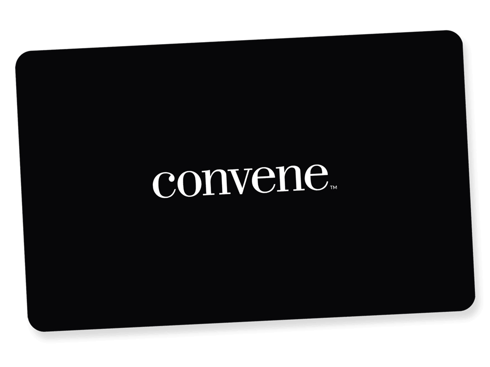 The Convene membership card — a simple all black design with the logo wordmark "Convene" in white.